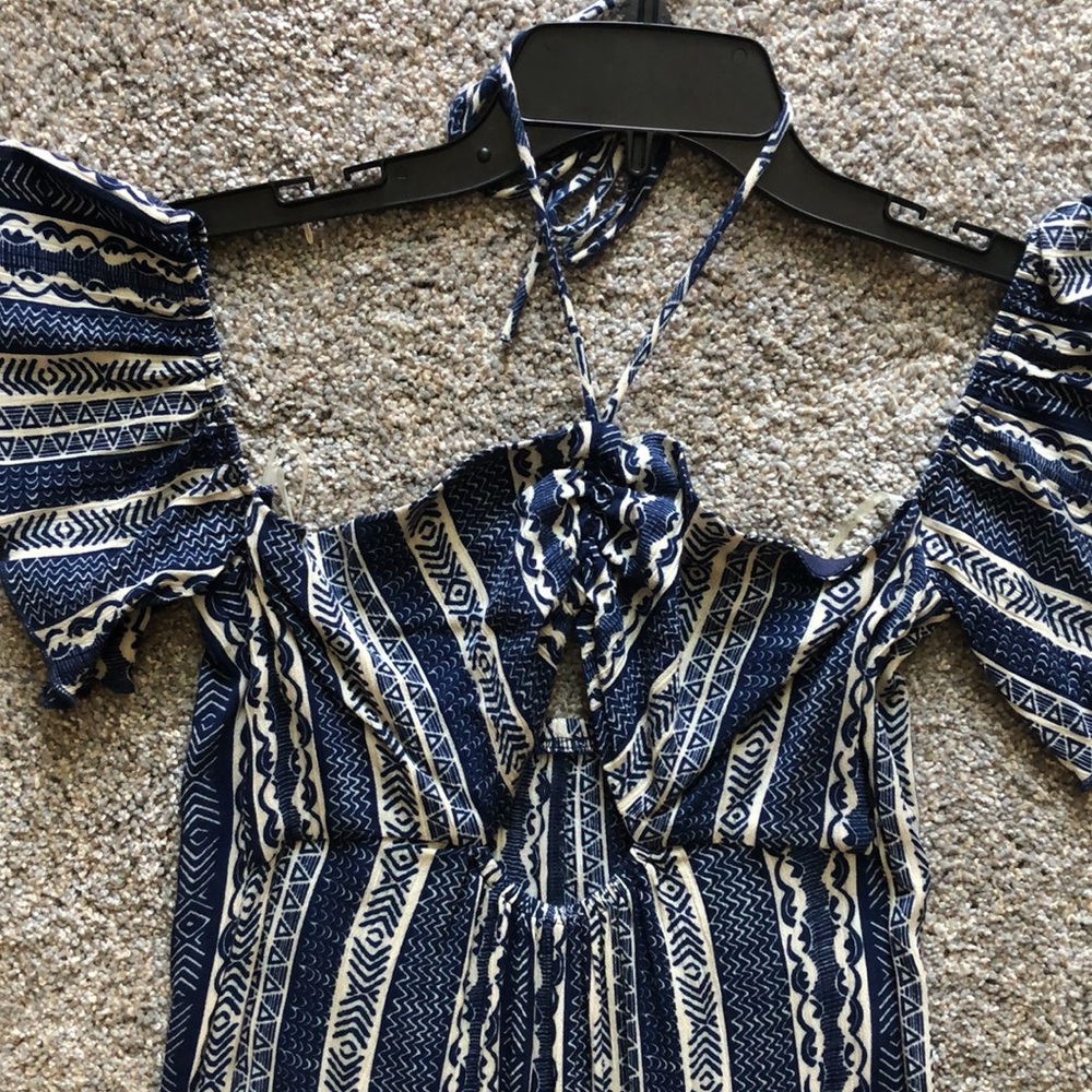 🆕Maxi Summer Blues Off-shoulder Boho Chic spring/summer dress! Ivory/blue! M - Picture 2 of 14